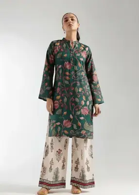 Green Printed Lawn Shirt and Trouser Set - 2 Pcs thumbnail 1