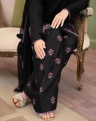 Stylish Black Cotton Embroidered Shirt And Trouser Set - 2 Pcs  thumbnail 6