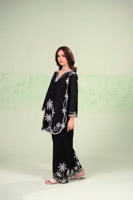 Stylish Black Embroidered Lawn Shirt and Trouser Set - 2 Pcs thumbnail 5