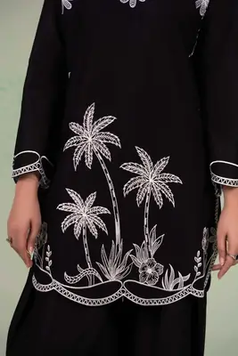 Stylish Black Embroidered Lawn Shirt and Trouser Set - 2 Pcs thumbnail 7