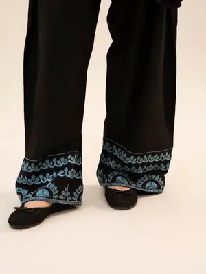 Chic Women's Stitched Cotton Suit Set - Black Embroidered 2 Pcs thumbnail 4