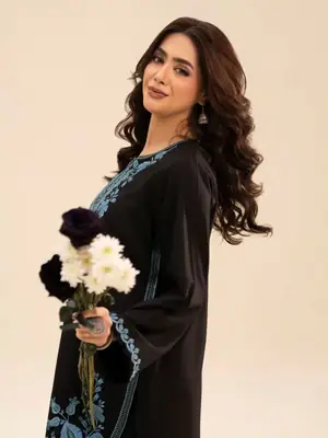 Chic Women's Stitched Cotton Suit Set - Black Embroidered 2 Pcs thumbnail 5