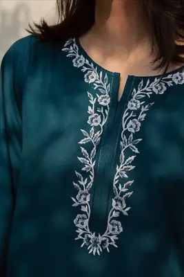 Chic Women's Stitched Embroidered Shirt And Trouser Set  thumbnail 7