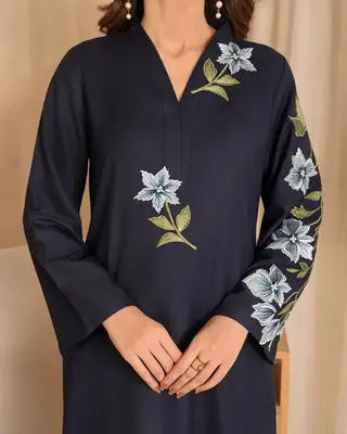 Stunning Black Embroidered Shirt and Trouser Set - 2 Pcs thumbnail 3