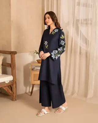 Stunning Black Embroidered Shirt and Trouser Set - 2 Pcs thumbnail 4