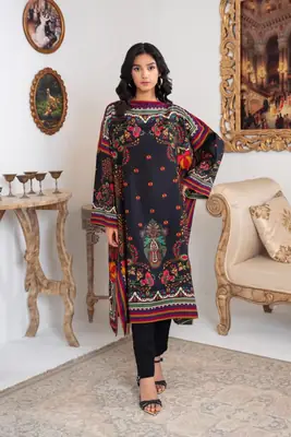 Stylish Women's Printed Shamoz Silk Shirt and Trouser Set - 2 Pcs thumbnail 1