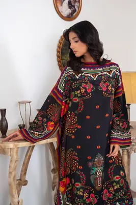 Stylish Women's Printed Shamoz Silk Shirt and Trouser Set - 2 Pcs thumbnail 5