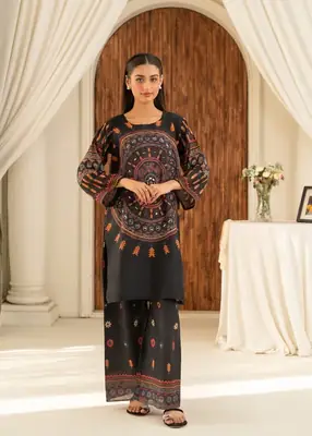 Classic Black Printed Shirt and Trouser Set - 2 Pcs
