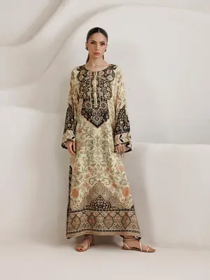 2 Pcs Women's Stitched Shamoz Silk Printed Shirt And Trouser