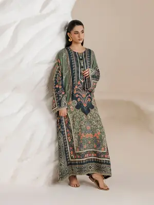 2 Pcs Women's Stitched Shamoz Silk Printed Shirt And Trouser