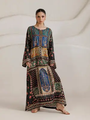 2 Pcs Women's Stitched Shamoz Silk Printed Shirt And Trouser