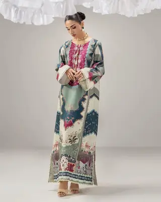 2 Pcs Women's Stitched Shamoz Silk Printed Shirt And Trouser