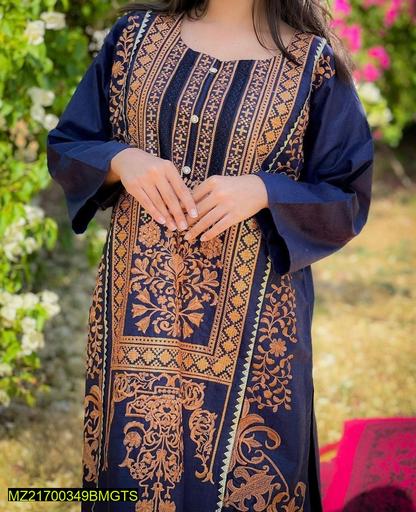 2 Pcs Women Stitched Embroidered Cotton Suit