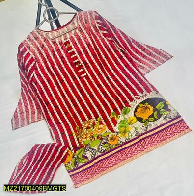 2 Pcs Women's Stitched Lawn Printed Suit thumbnail 4