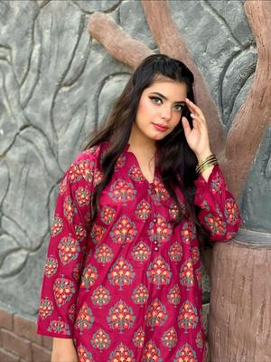 2 Pcs Women's Stitched Linen Printed Suit thumbnail 3