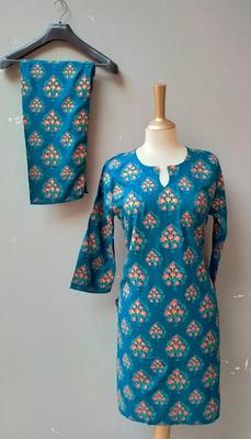2 Pcs Women's Stitched Linen Printed Suit thumbnail 1