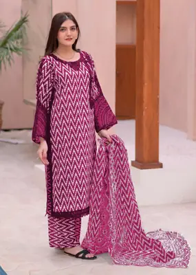 Women's 3 Piece Doria Lawn Suit with Mirror Work & Digital Print | Heavy Sequin Embroidered Shirt, Printed Trouser (Flapper) & Monar Dupatta | Summer Collection