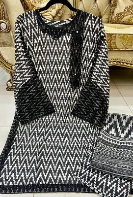 Women's 3 Piece Doria Lawn Suit with Mirror Work & Digital Print | Heavy Sequin Embroidered Shirt, Printed Trouser (Flapper) & Monar Dupatta | Summer Collection thumbnail 2