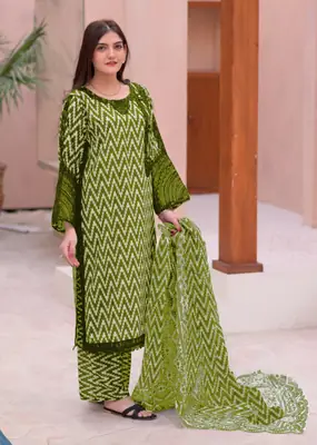 Women's 3 Piece Doria Lawn Suit with Mirror Work & Digital Print | Heavy Sequin Embroidered Shirt, Printed Trouser (Flapper) & Monar Dupatta | Summer Collection
