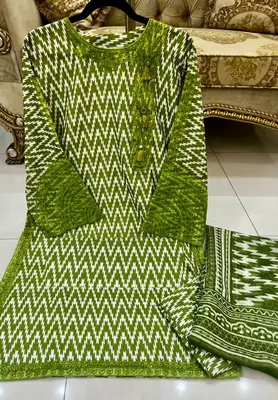 Women's 3 Piece Doria Lawn Suit with Mirror Work & Digital Print | Heavy Sequin Embroidered Shirt, Printed Trouser (Flapper) & Monar Dupatta | Summer Collection thumbnail 2