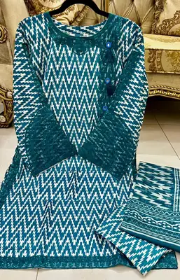 Women's 3 Piece Doria Lawn Suit with Mirror Work & Digital Print | Heavy Sequin Embroidered Shirt, Printed Trouser (Flapper) & Monar Dupatta | Summer Collection thumbnail 2