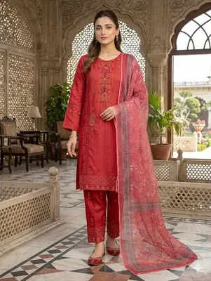 Heavy Fully Embroidered 3 Piece PV Cotton Suit for Women – Thread & Patch Work | Ready to Wear Pakistani Dress with Monar Dupatta