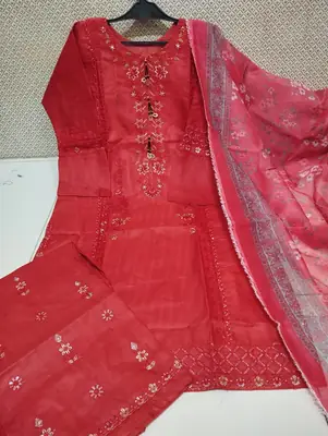 Heavy Fully Embroidered 3 Piece PV Cotton Suit for Women – Thread & Patch Work | Ready to Wear Pakistani Dress with Monar Dupatta thumbnail 2