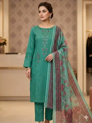 Heavy Fully Embroidered 3 Piece PV Cotton Suit for Women – Thread & Patch Work | Ready to Wear Pakistani Dress with Monar Dupatta