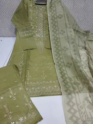 Heavy Fully Embroidered 3 Piece PV Cotton Suit for Women – Thread & Patch Work | Ready to Wear Pakistani Dress with Monar Dupatta thumbnail 4