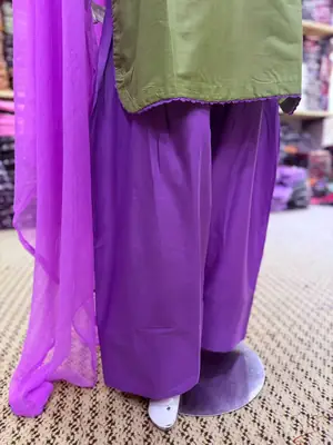 Trending Purple Farshi Shalwar 3 Piece Suit for Women – Pure Cotton Shirt with Dori Latkan Neck, Lace Work, Chiffon Dupatta | Pakistani Stitched Dress thumbnail 8