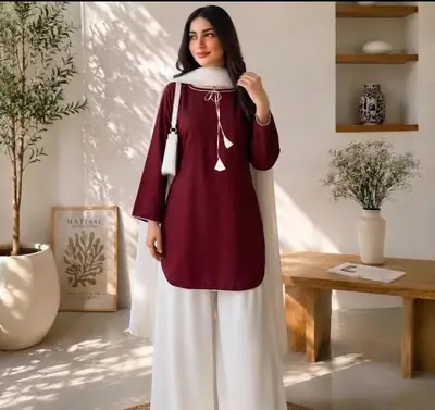 White Farshi Shalwar 3 Piece Stitched Suit for Women | Cotton Shirt with Chiffon Dupatta | Pakistani Traditional Dress thumbnail 2