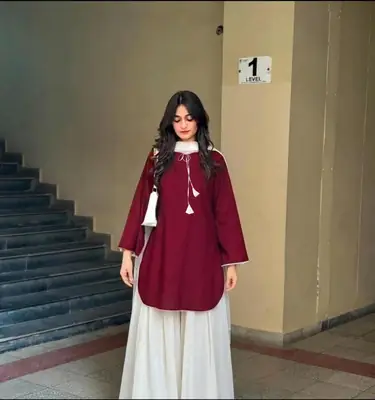 White Farshi Shalwar 3 Piece Stitched Suit for Women | Cotton Shirt with Chiffon Dupatta | Pakistani Traditional Dress thumbnail 3