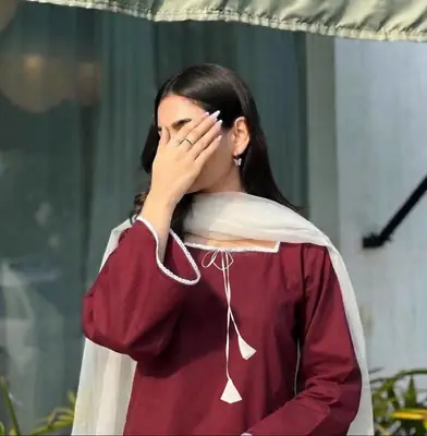 White Farshi Shalwar 3 Piece Stitched Suit for Women | Cotton Shirt with Chiffon Dupatta | Pakistani Traditional Dress thumbnail 4
