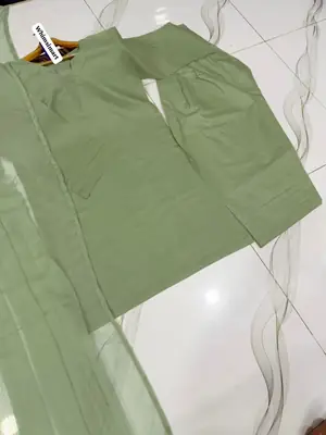 3 Pcs Women's Stitched Cotton Plain Suit thumbnail 2