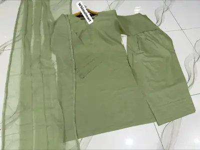 3 Pcs Women's Stitched Cotton Plain Suit thumbnail 3