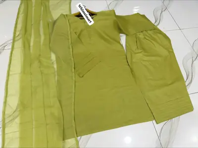 3 Pcs Women's Stitched Cotton Plain Suit thumbnail 2