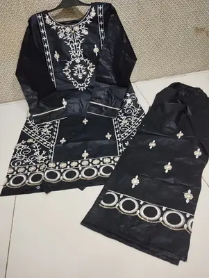 2 Pcs Women's Stitched Cotton Embroidered Shirt And Trouser thumbnail 2