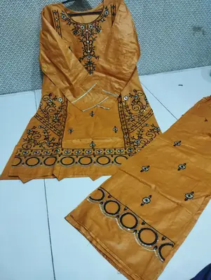 2 Pcs Women's Stitched Cotton Embroidered Shirt And Trouser thumbnail 2