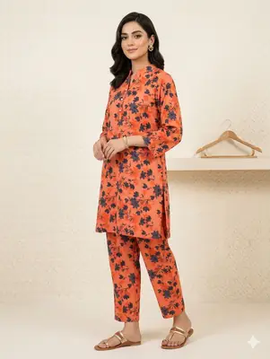 Women's 2 Piece Digital Printed Lawn Suit – Pure Lawn Stitched Shirt & Trouser | Soft Summer Casual Wear | Medium Size Ready to Wear