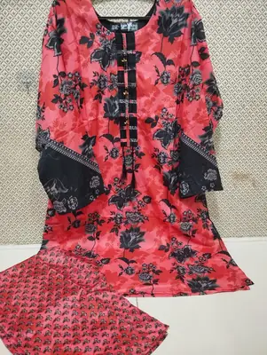 2PC Digital Printed China Silk Stitched Suit for Women – Soft China Silk Shirt & Elastic Trouser | Summer Casual Ready to Wear Dress thumbnail 2