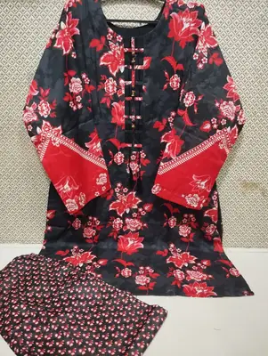 2PC Digital Printed China Silk Stitched Suit for Women – Soft China Silk Shirt & Elastic Trouser | Summer Casual Ready to Wear Dress thumbnail 2