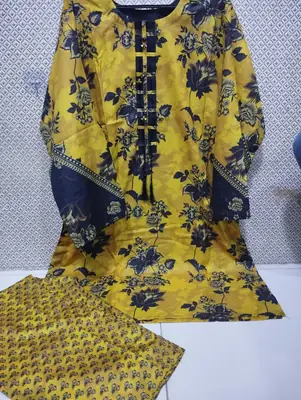 2PC Digital Printed China Silk Stitched Suit for Women – Soft China Silk Shirt & Elastic Trouser | Summer Casual Ready to Wear Dress thumbnail 2