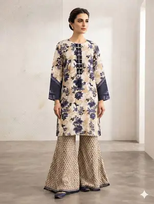 2PC Digital Printed China Silk Stitched Suit for Women – Soft China Silk Shirt & Elastic Trouser | Summer Casual Ready to Wear Dress