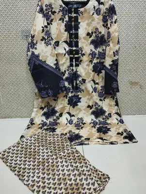 2PC Digital Printed China Silk Stitched Suit for Women – Soft China Silk Shirt & Elastic Trouser | Summer Casual Ready to Wear Dress thumbnail 2