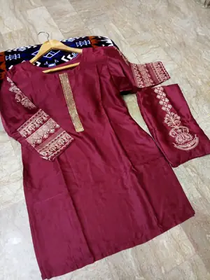 2 Pcs Women's Stitched Silk Embroidered Shirt And Trouser thumbnail 2