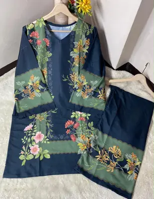 Women's Digital Printed Doria Lawn Cord Set 2PC | Soft Doria Lawn Summer Dress | Casual Printed Co-Ord Set | Stylish Ladies Outfit | Ready to Wear thumbnail 2