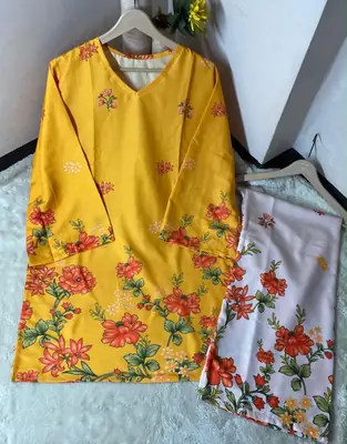 Women's Digital Printed Doria Lawn Cord Set 2PC | Soft Doria Lawn Summer Dress | Casual Printed Co-Ord Set | Stylish Ladies Outfit | Ready to Wear thumbnail 2