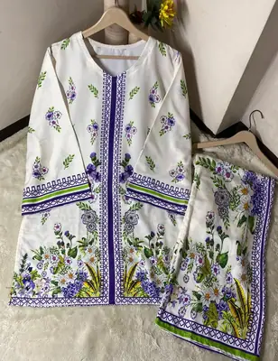 Women's Digital Printed Doria Lawn Cord Set 2PC | Soft Doria Lawn Summer Dress | Casual Printed Co-Ord Set | Stylish Ladies Outfit | Ready to Wear thumbnail 2