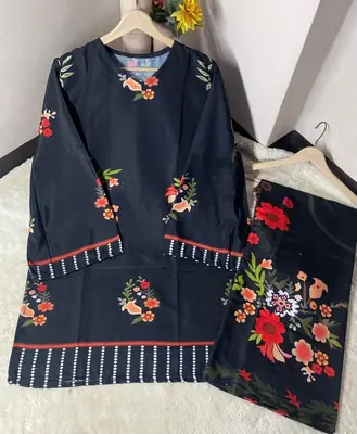 Women's Digital Printed Doria Lawn Cord Set 2PC | Soft Doria Lawn Summer Dress | Casual Printed Co-Ord Set | Stylish Ladies Outfit | Ready to Wear thumbnail 2