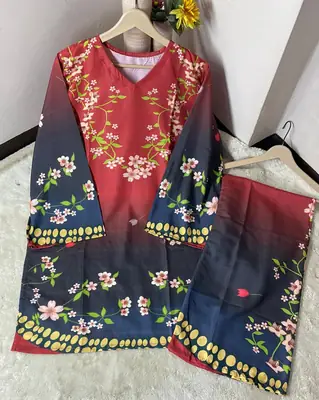Women's Digital Printed Doria Lawn Cord Set 2PC | Soft Doria Lawn Summer Dress | Casual Printed Co-Ord Set | Stylish Ladies Outfit | Ready to Wear thumbnail 2